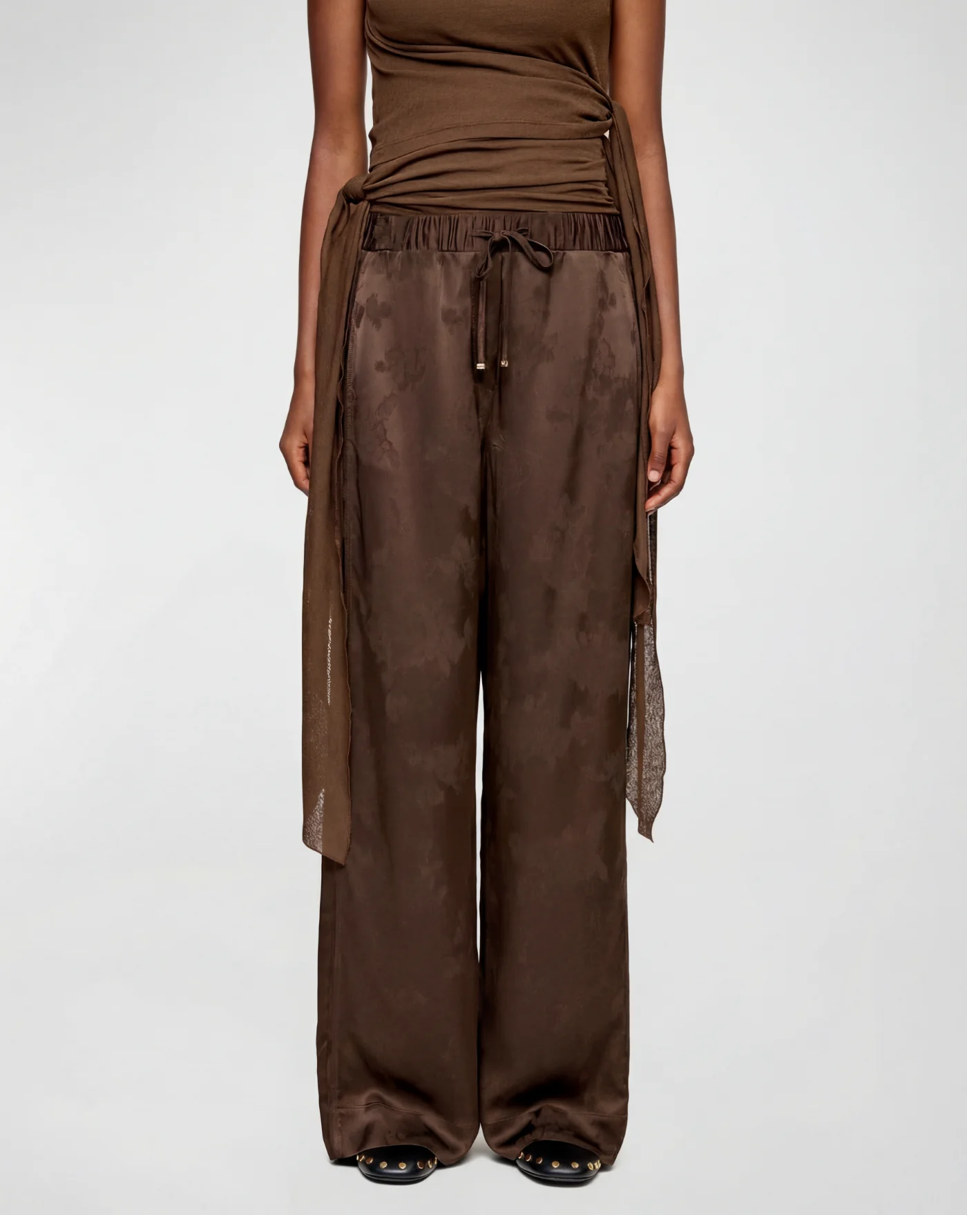 Pantalones elásticos de jacquard satinado fluido - Image 2