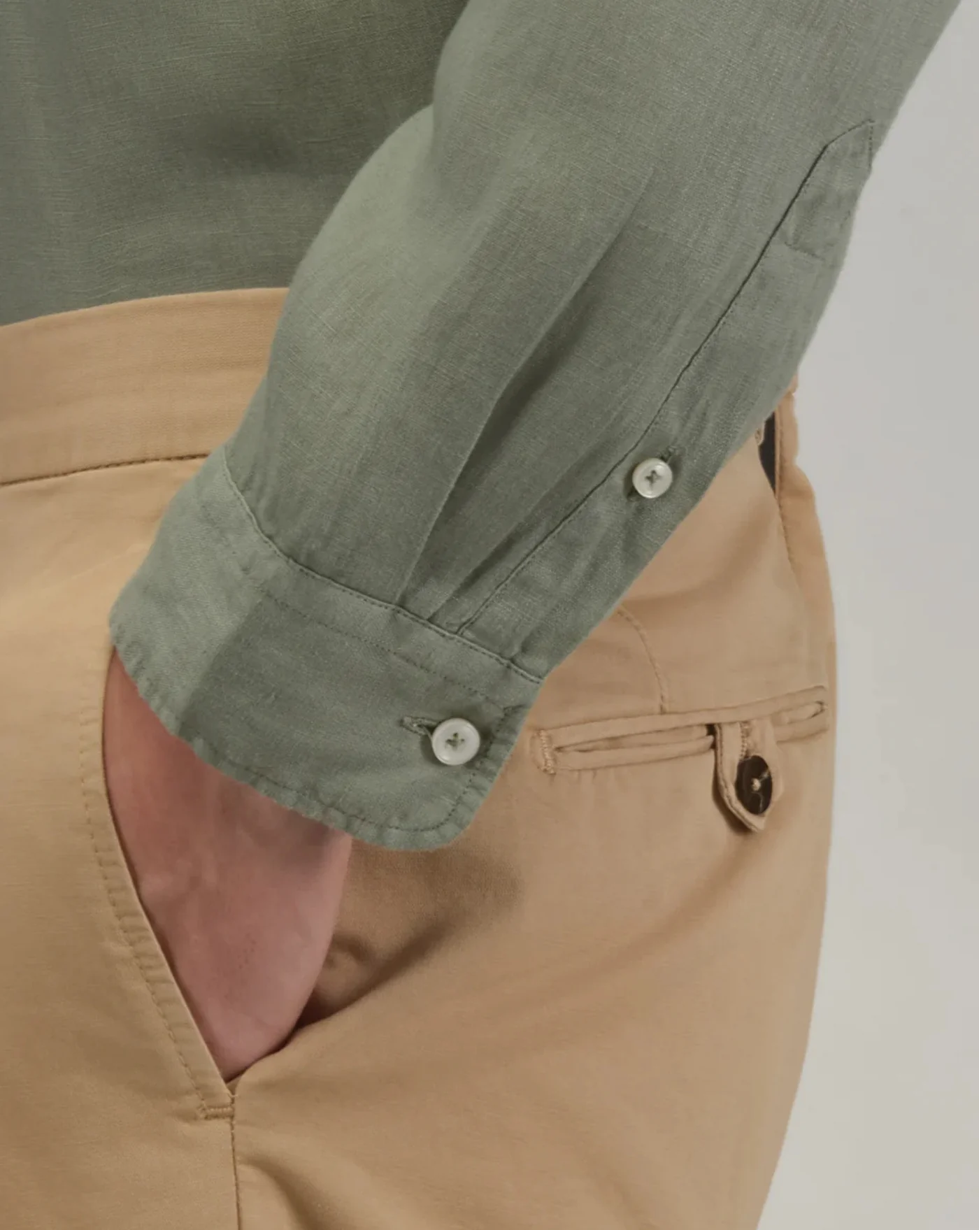 Camisa Cuello Francés Liso Lino Verde Militar - Image 5
