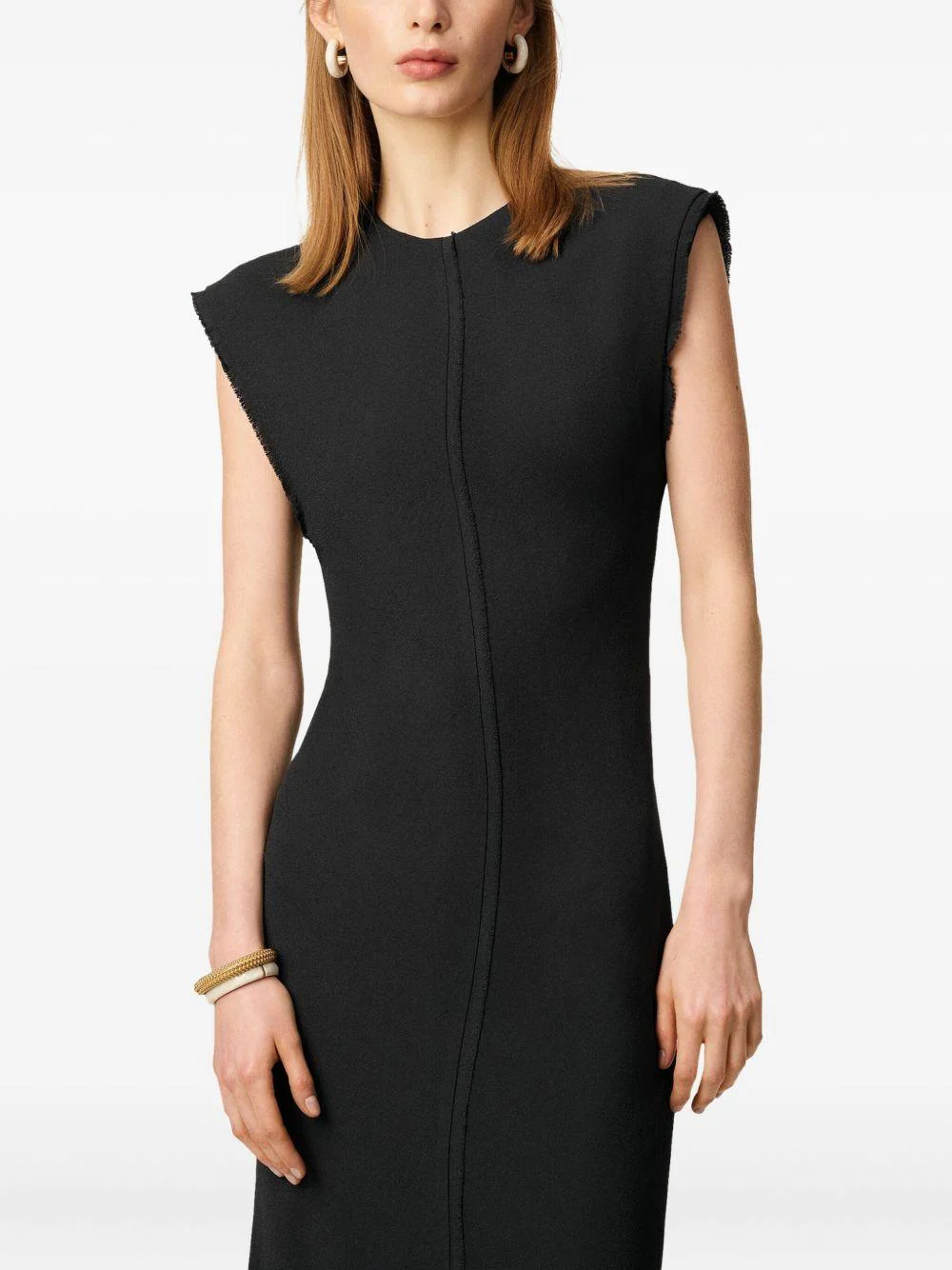 Vestido Ami Paris Black Long Raw Edge Details Dress - Image 2