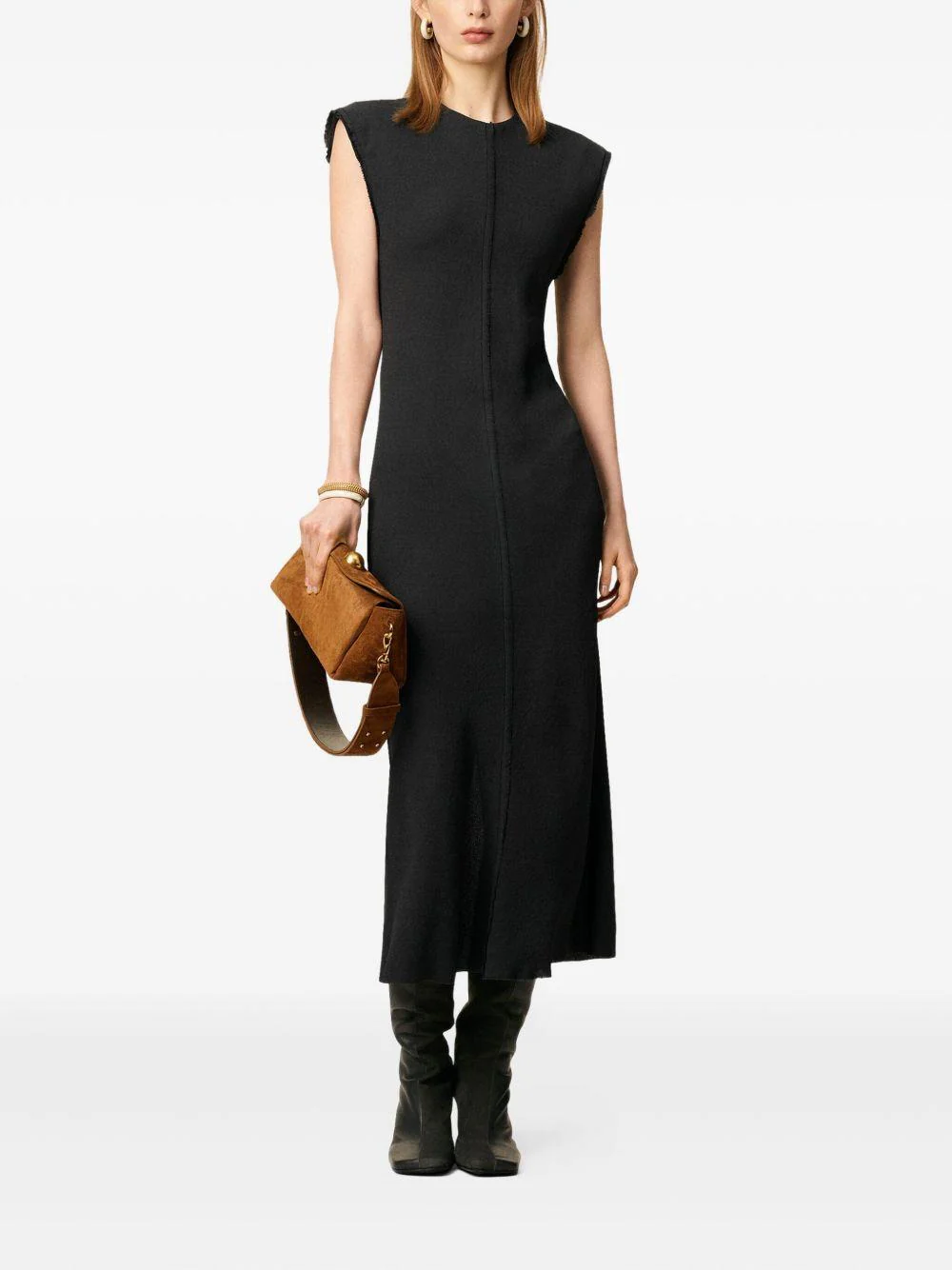 Vestido Ami Paris Black Long Raw Edge Details Dress - Image 3