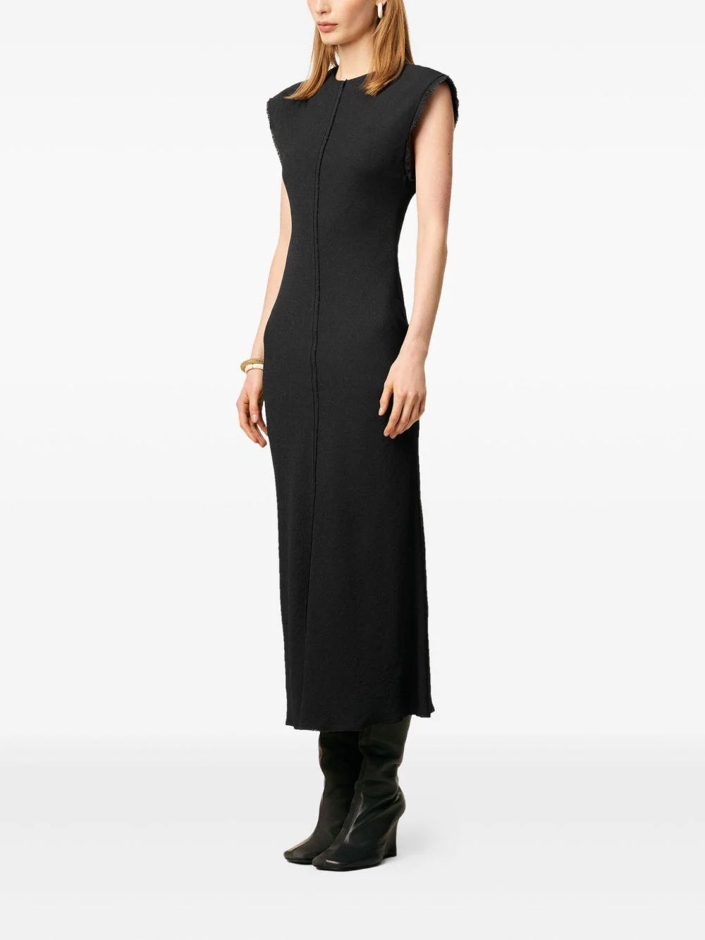 Vestido Ami Paris Black Long Raw Edge Details Dress - Image 4