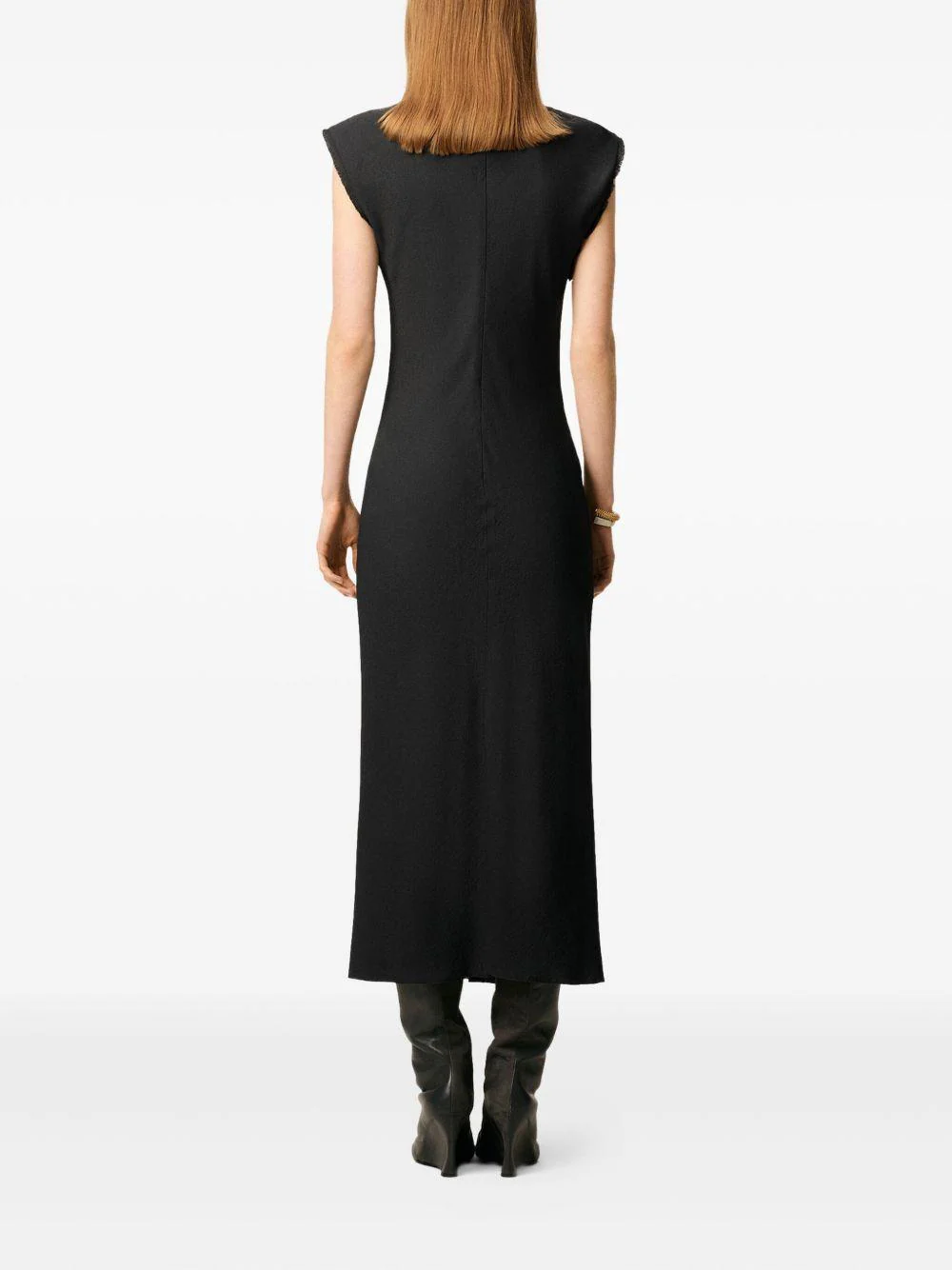 Vestido Ami Paris Black Long Raw Edge Details Dress - Image 5