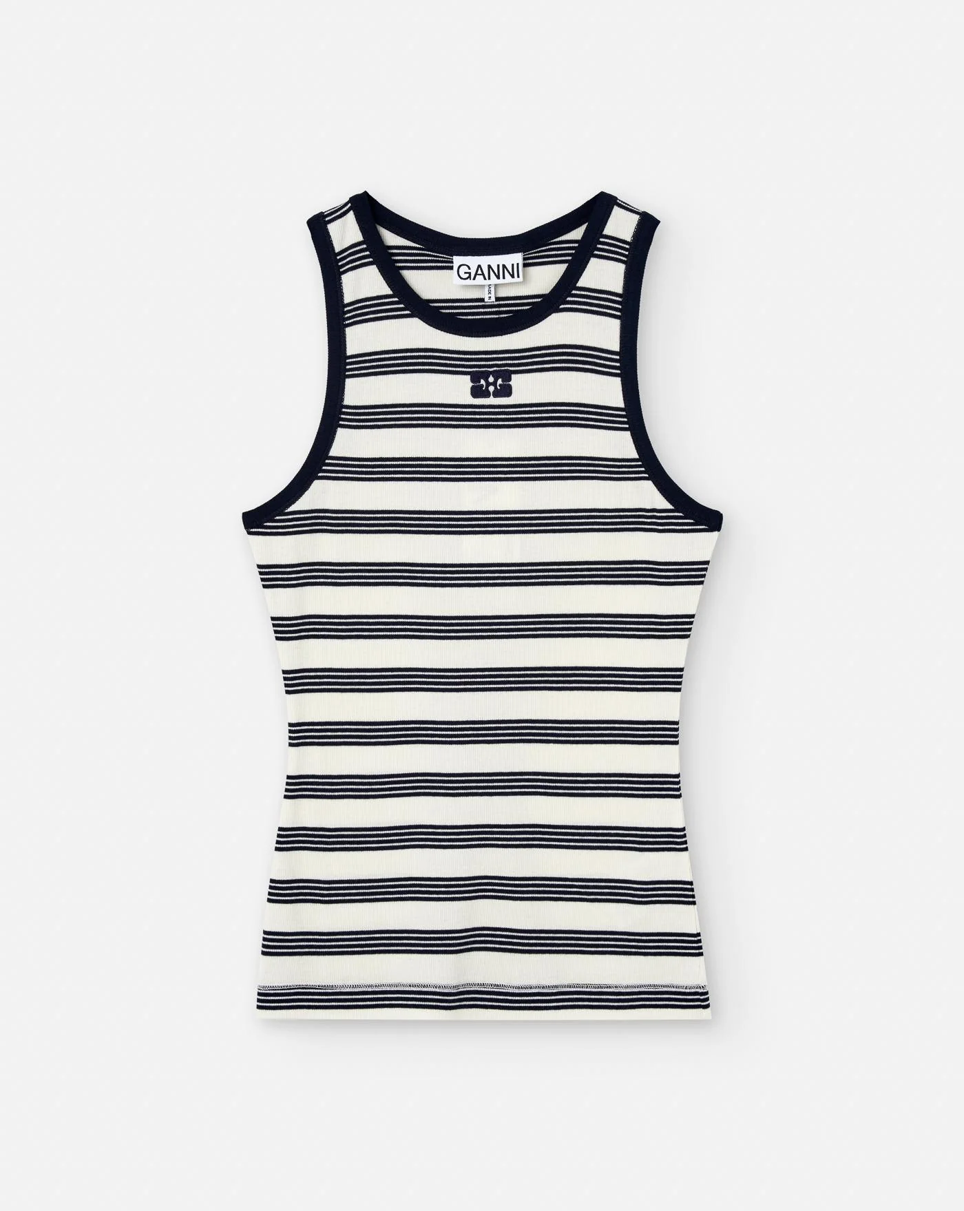 Top Ganni Striped Soft Cotton Rib Tank Top