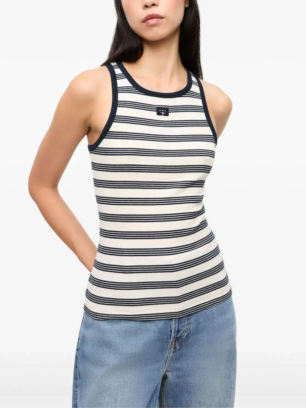 Top Ganni Striped Soft Cotton Rib Tank Top - Image 11