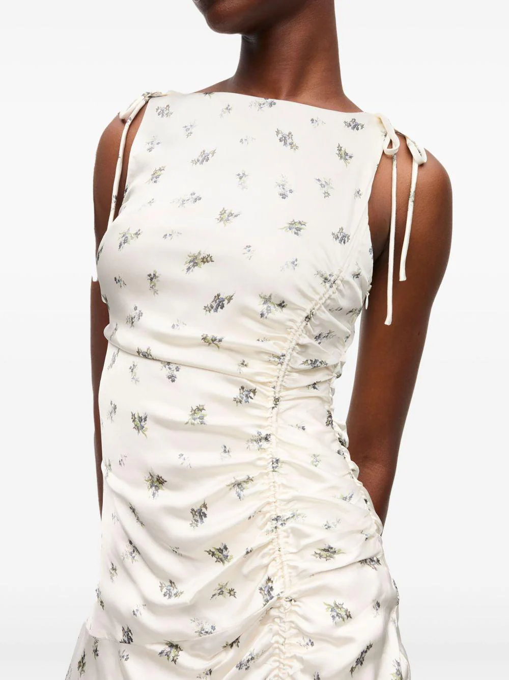Vestido Ganni Printed Satin Gathered Long Dress - Image 3