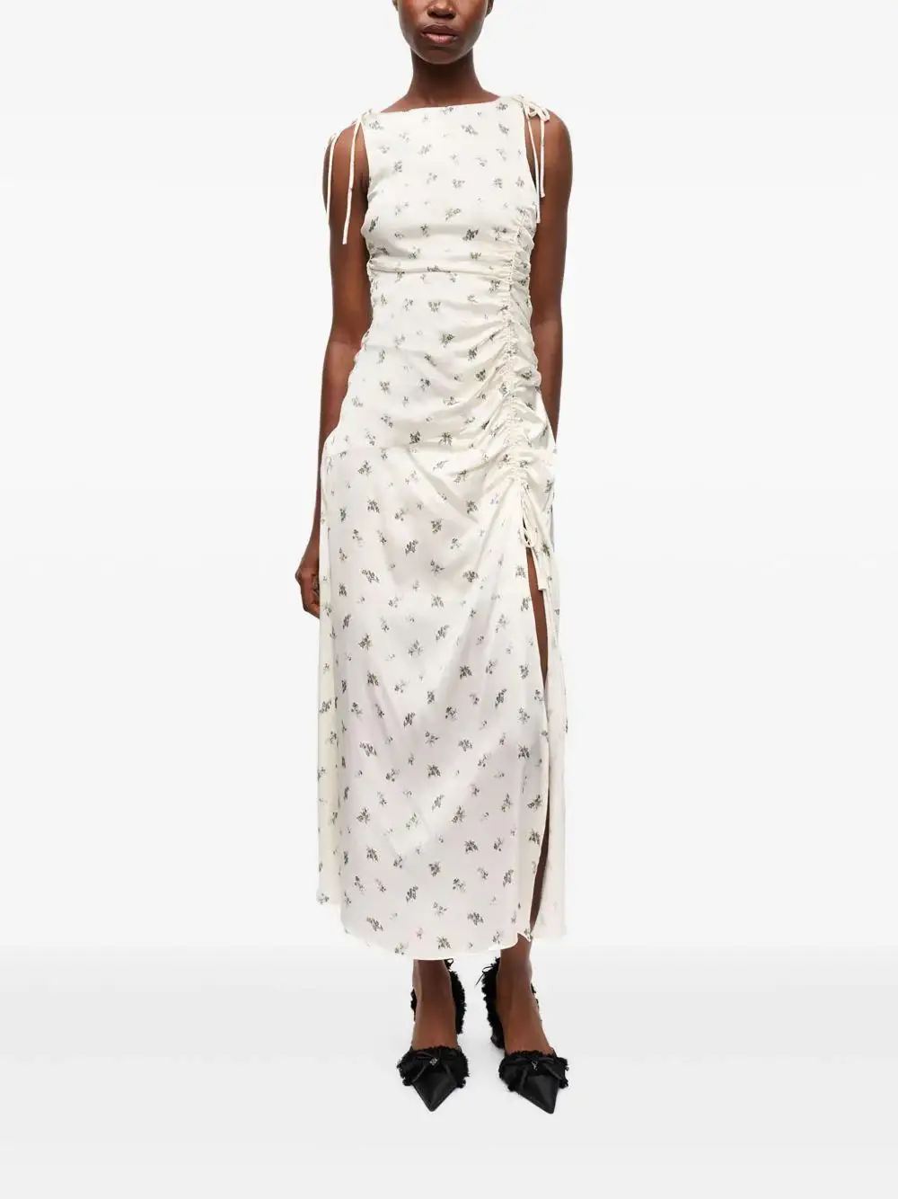 Vestido Ganni Printed Satin Gathered Long Dress - Image 7