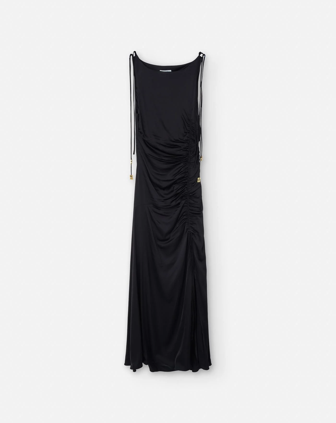 Vestido Ganni Solid Satin Gathered Long Dress