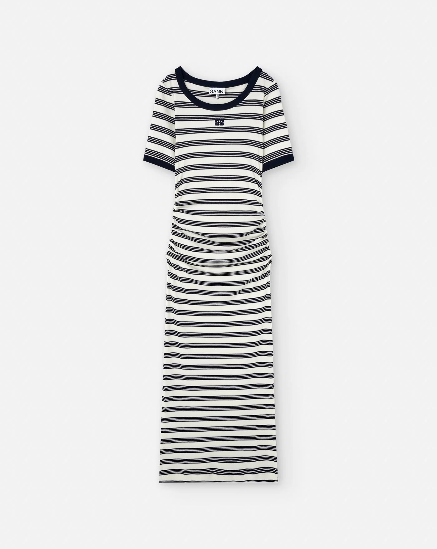 Vestido Ganni Striped Soft Cotton Rib Short Sleeve Dress