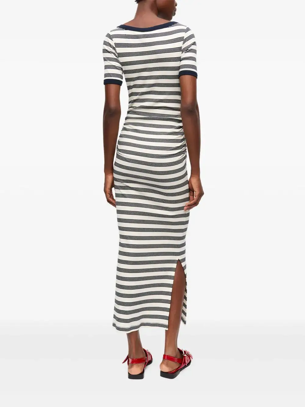 Vestido Ganni Striped Soft Cotton Rib Short Sleeve Dress - Image 10