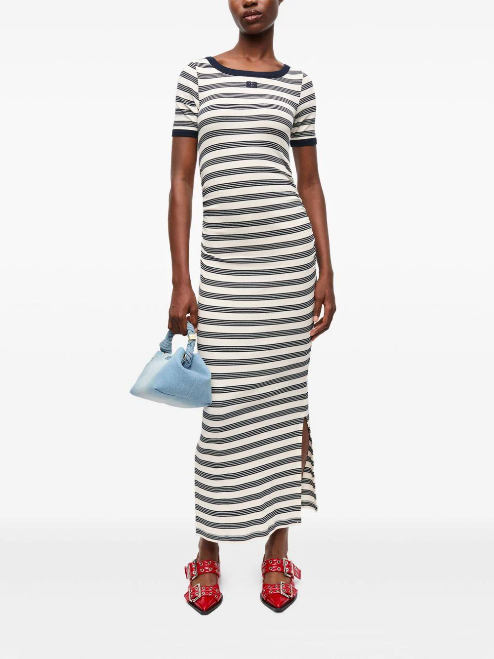 Vestido Ganni Striped Soft Cotton Rib Short Sleeve Dress - Image 4