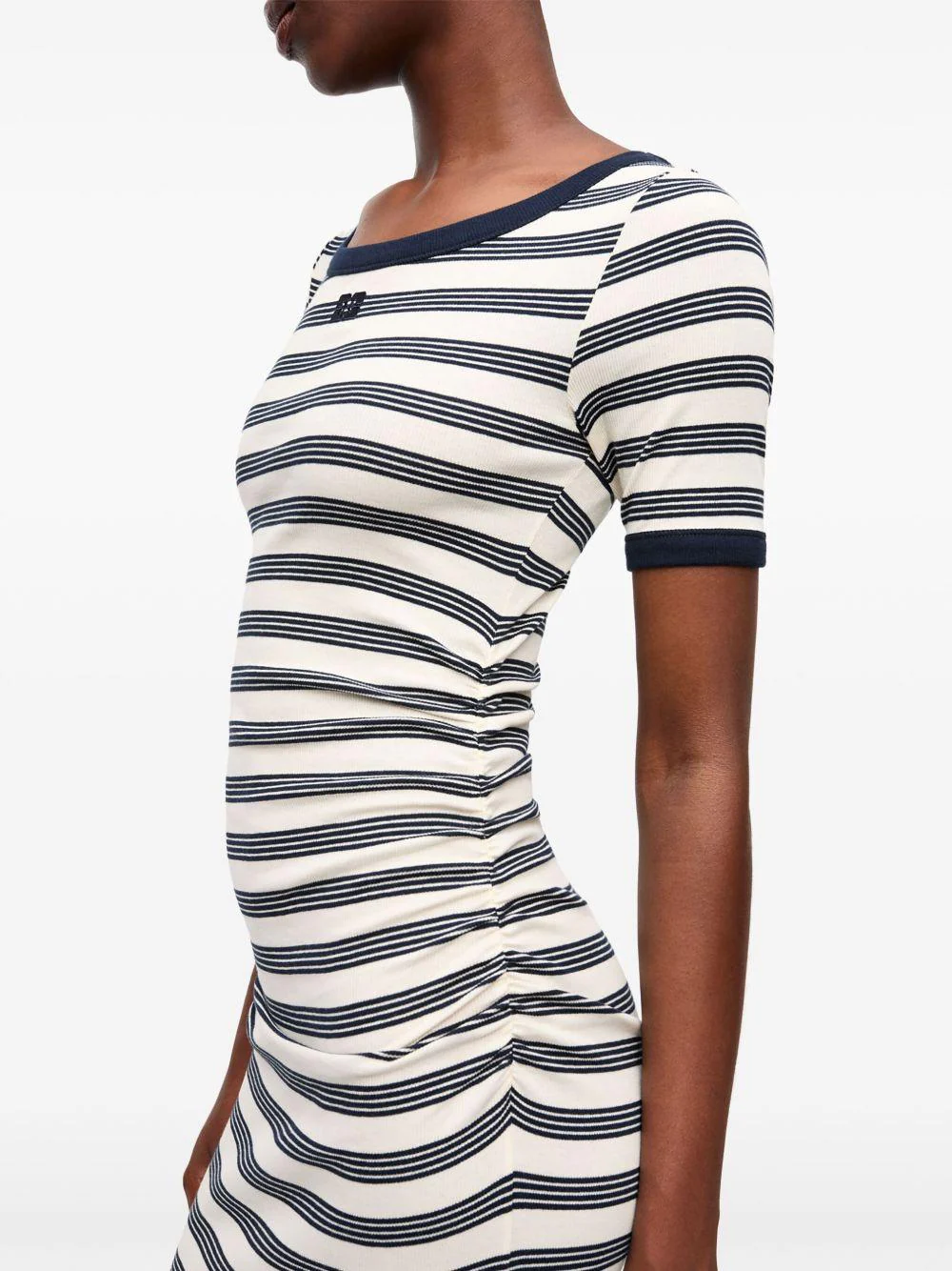 Vestido Ganni Striped Soft Cotton Rib Short Sleeve Dress - Image 6
