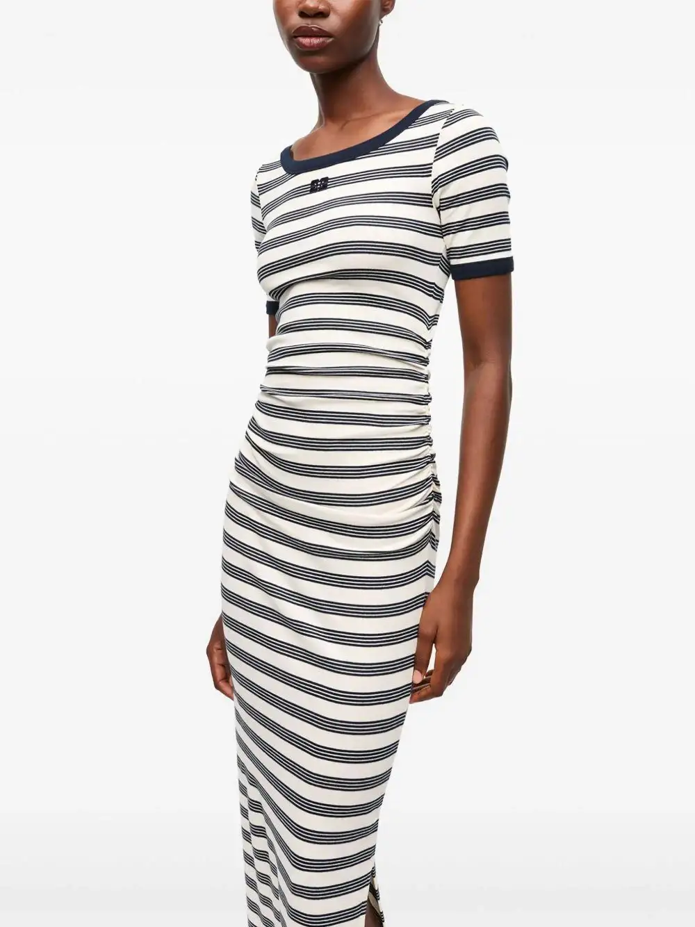 Vestido Ganni Striped Soft Cotton Rib Short Sleeve Dress - Image 8