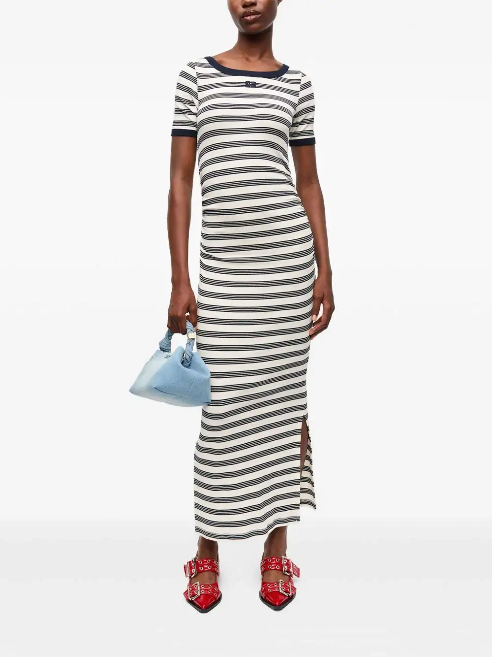 Vestido Ganni Striped Soft Cotton Rib Short Sleeve Dress - Image 9