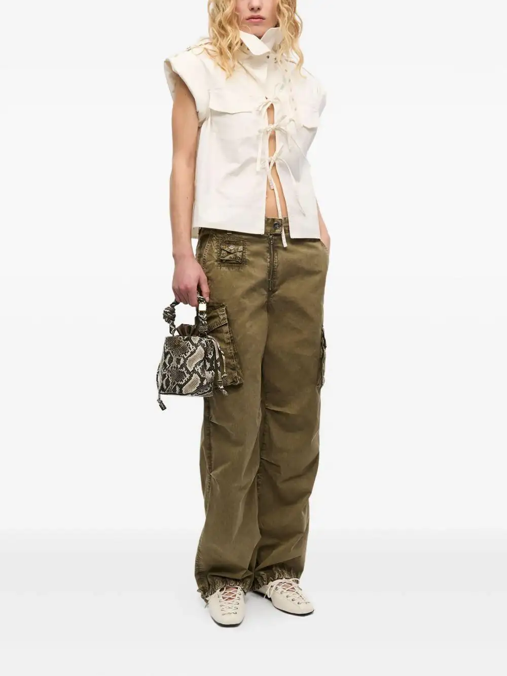 Pantalon Ganni Washed Cotton Twill Pants - Image 8