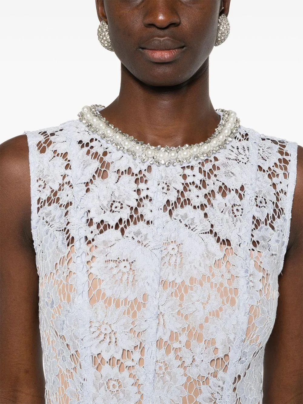 Vestido Self Portrait Fine Lace Pearl Midi Dress - Image 5