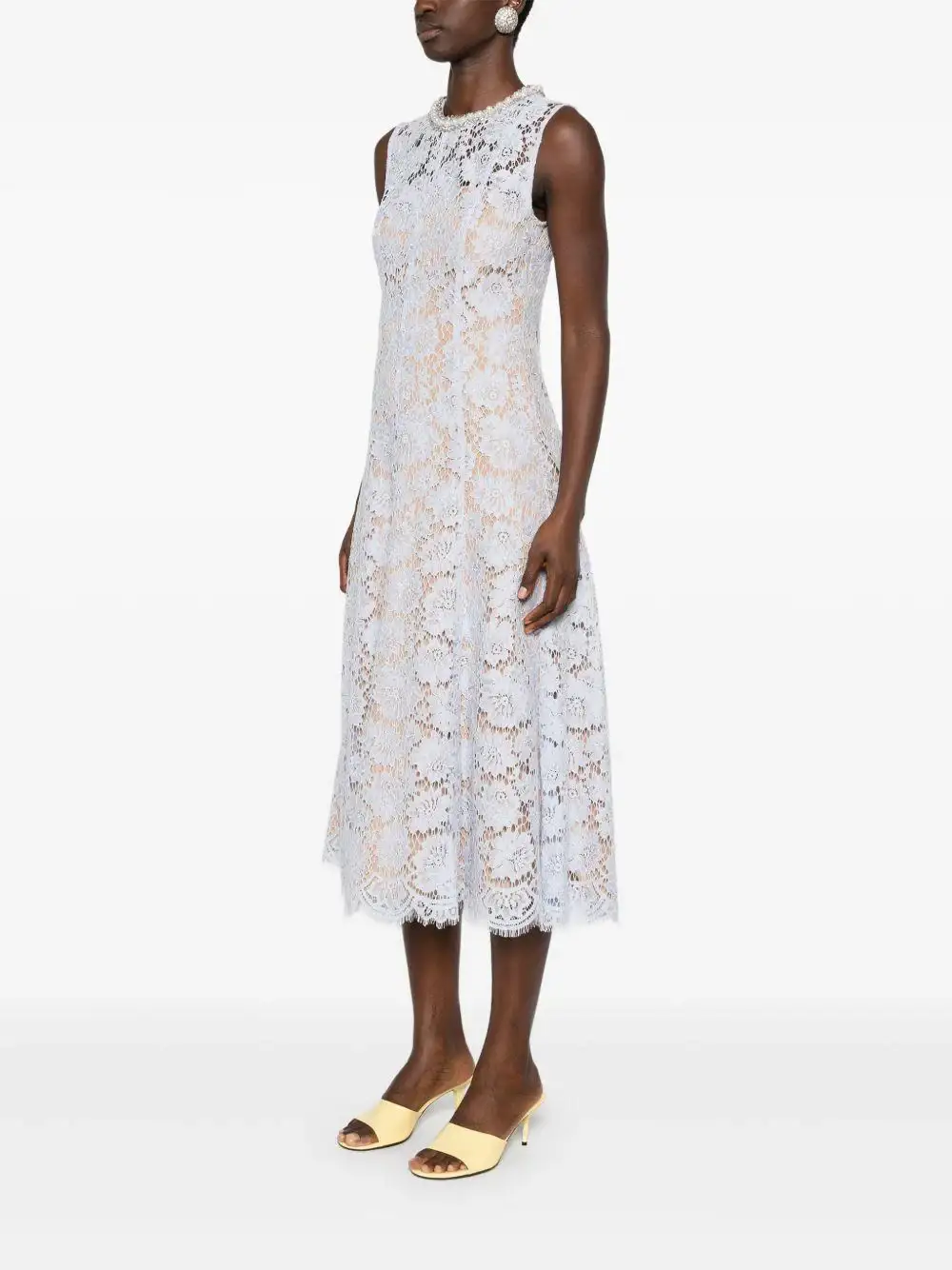 Vestido Self Portrait Fine Lace Pearl Midi Dress - Image 9