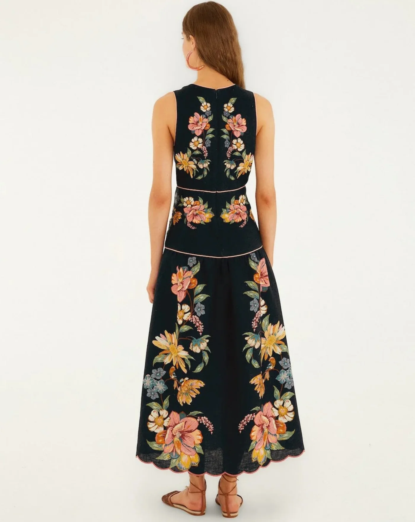 Vestido Farm Rio Maira Floral Dark Blue Midi Dress - Image 3