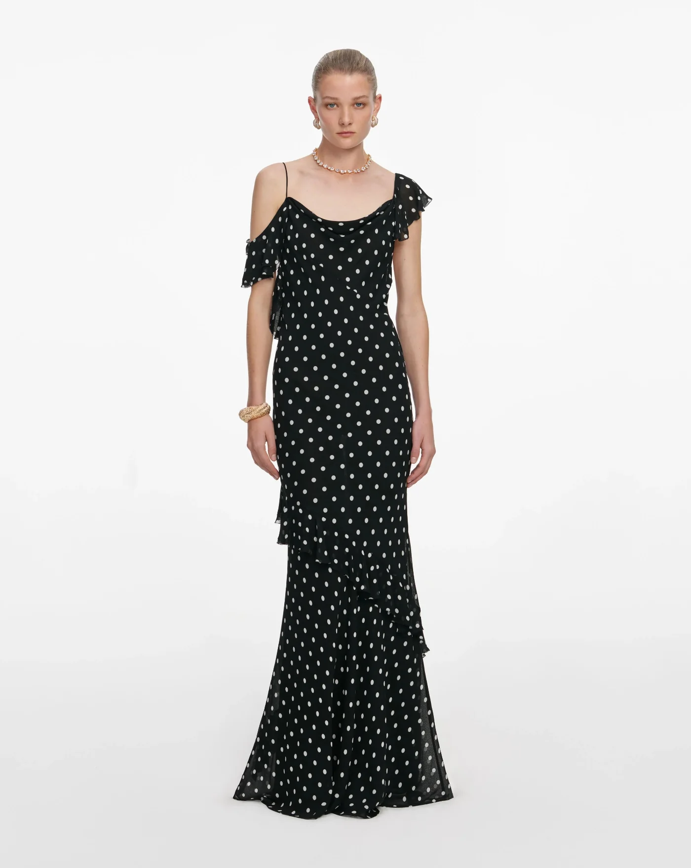 Vestido Self Portrait Black Polka Dot Georgette Maxi Dress - Image 2