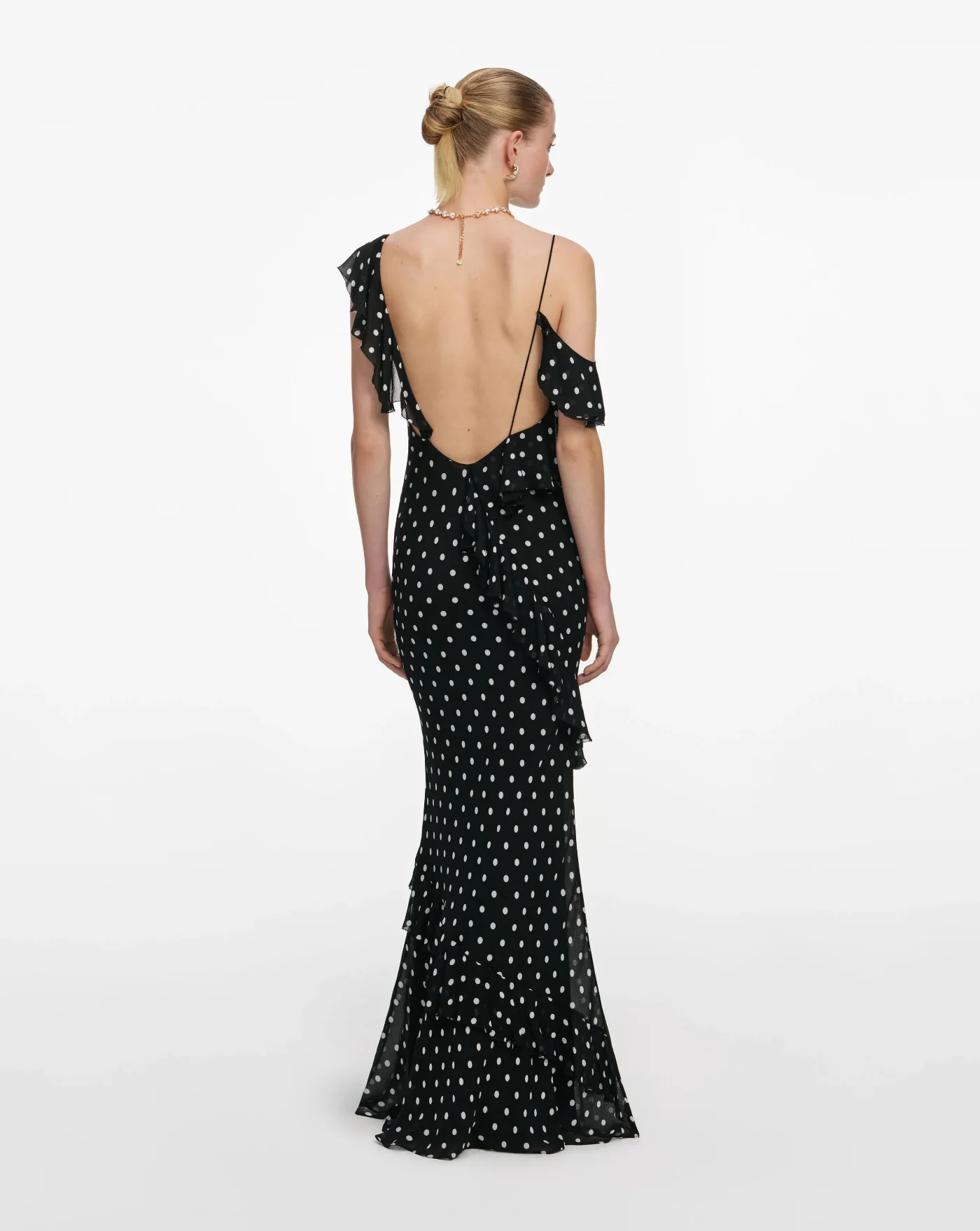 Vestido Self Portrait Black Polka Dot Georgette Maxi Dress - Image 3