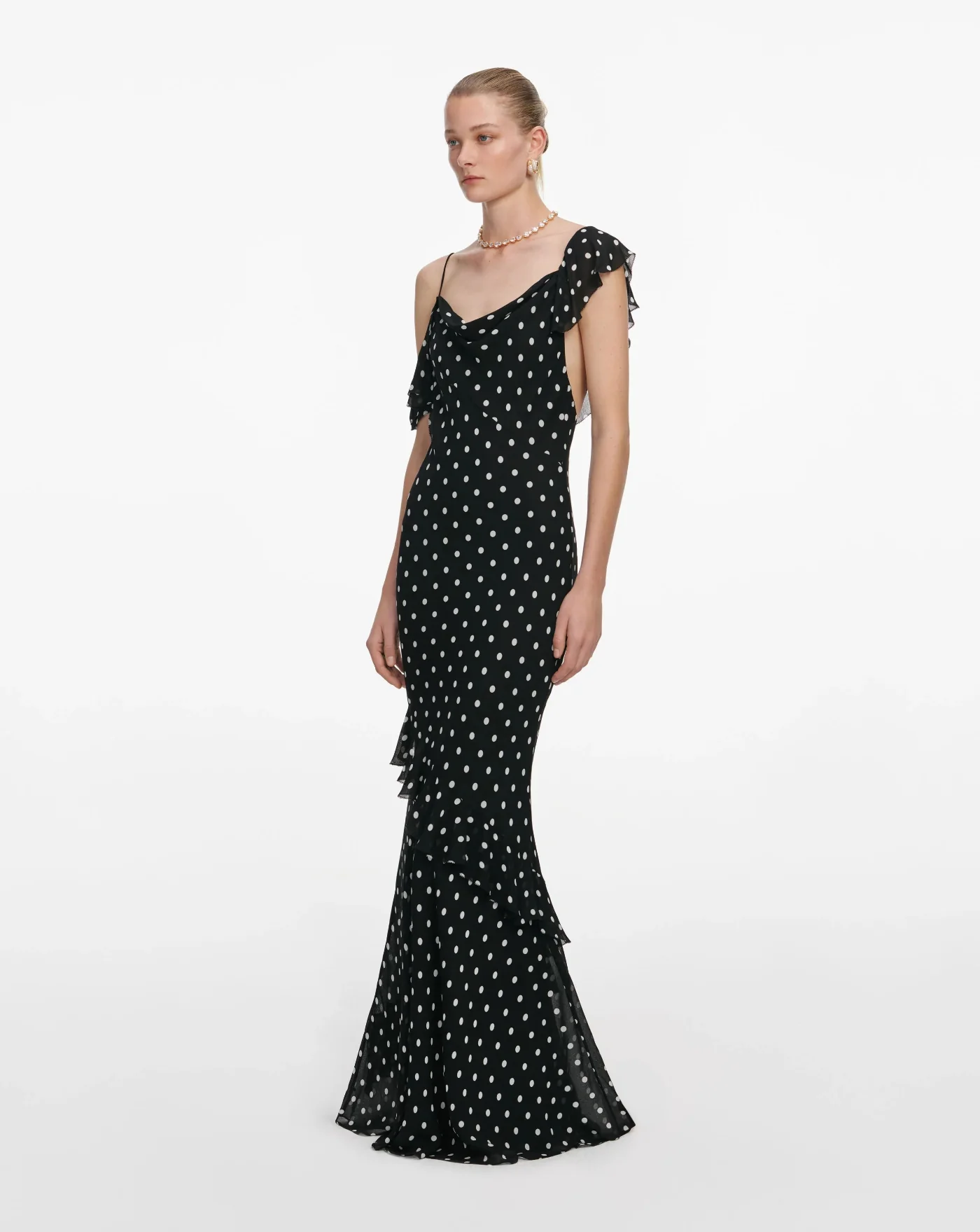Vestido Self Portrait Black Polka Dot Georgette Maxi Dress - Image 4
