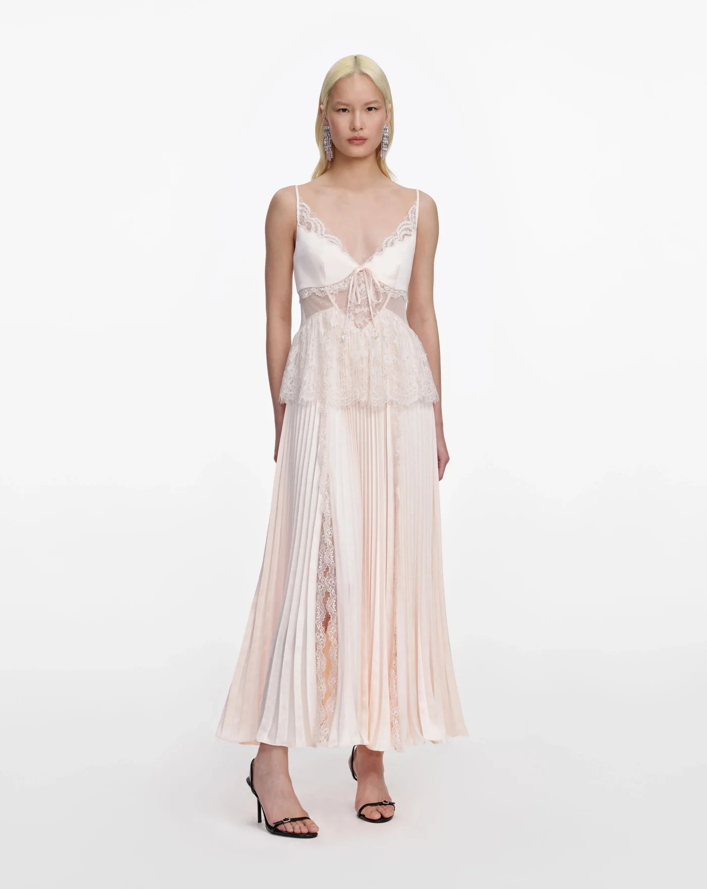 Vestido Self Portrait Blush Satin Lace Midi Dress - Image 2