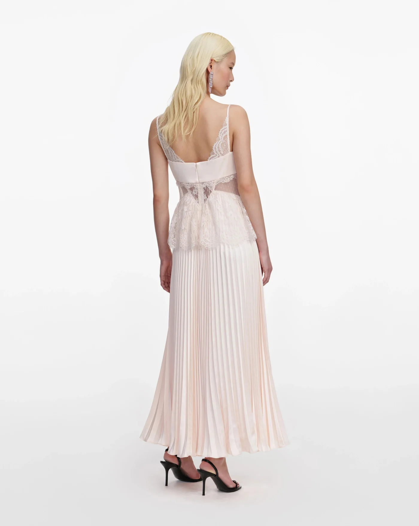 Vestido Self Portrait Blush Satin Lace Midi Dress - Image 3