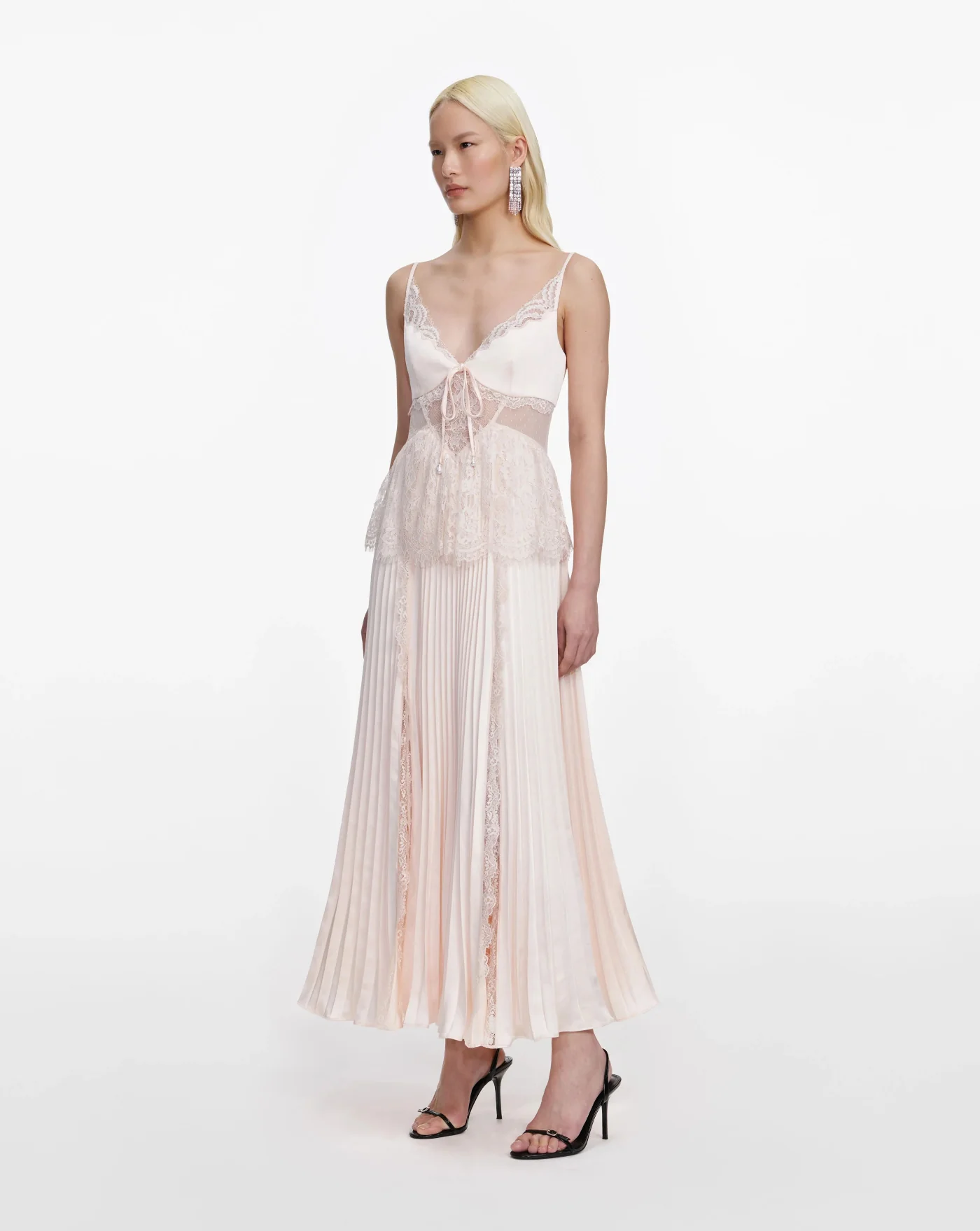 Vestido Self Portrait Blush Satin Lace Midi Dress - Image 4