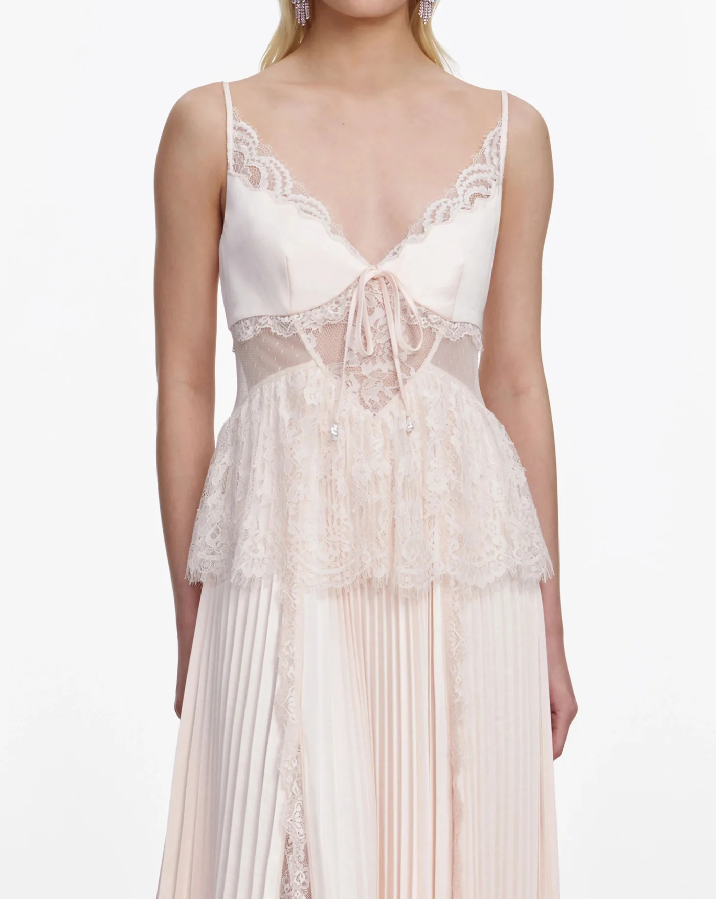 Vestido Self Portrait Blush Satin Lace Midi Dress - Image 5