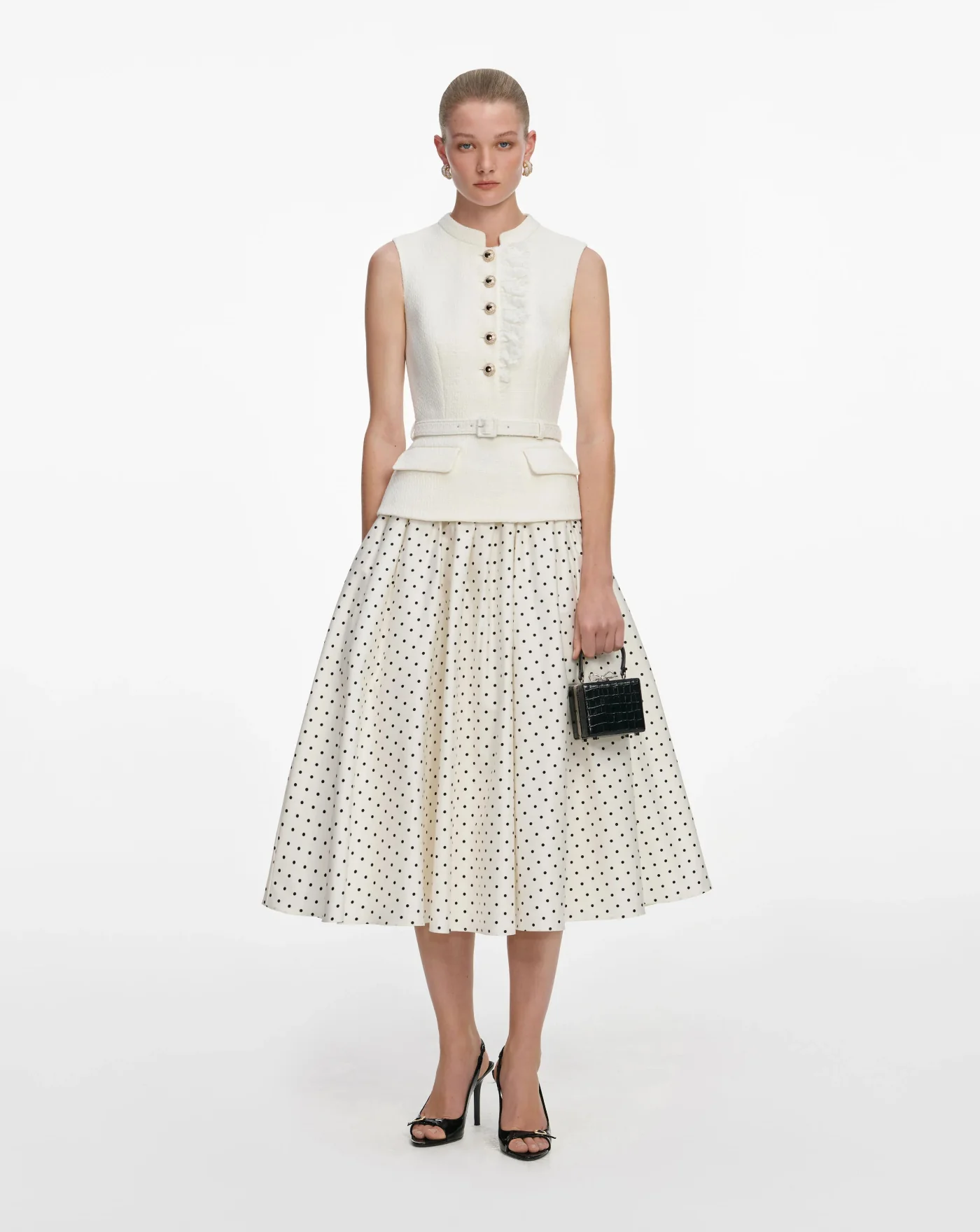 Vestido Self Portrait Cream Boucle Polka Dot Midi Dress - Image 2