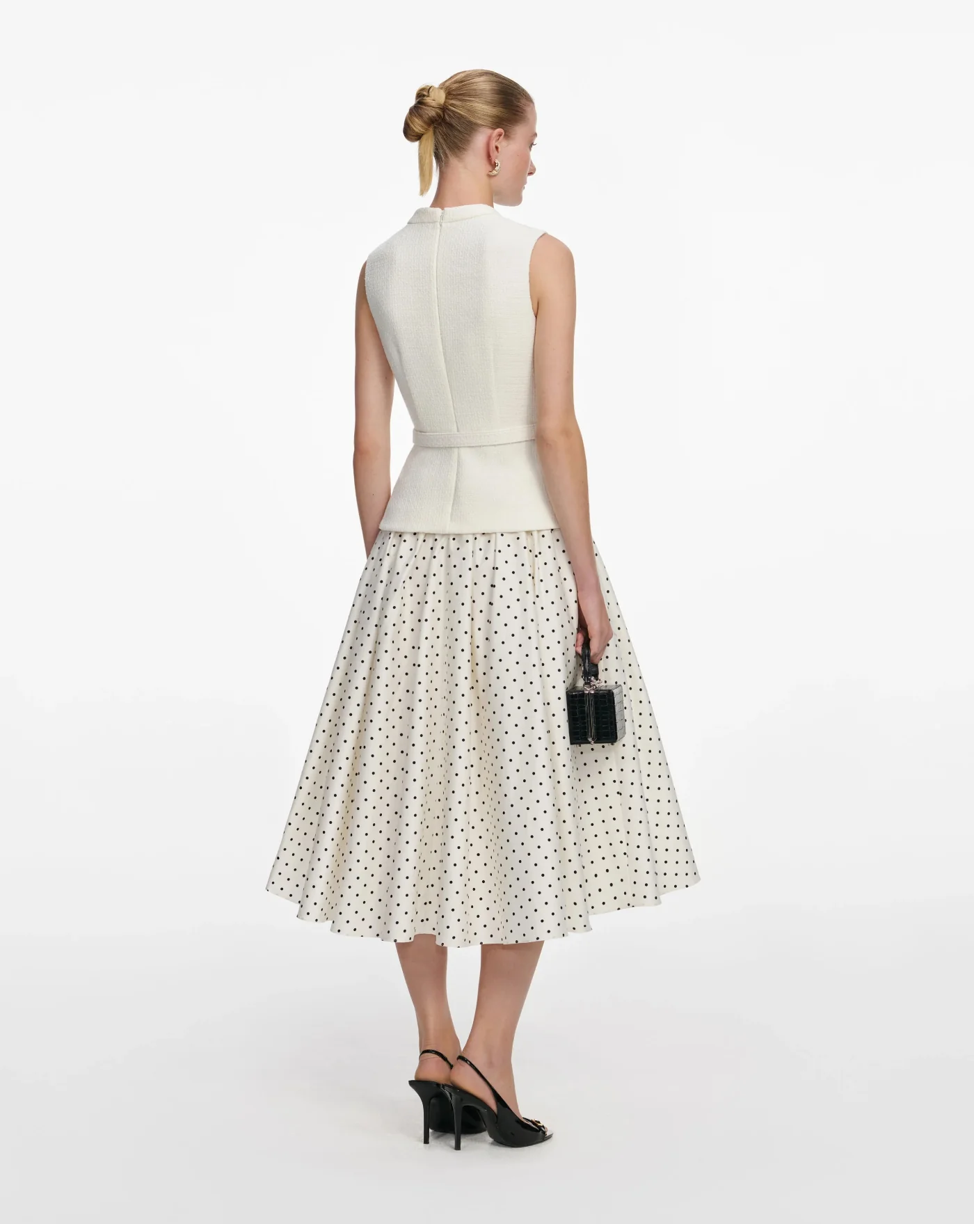 Vestido Self Portrait Cream Boucle Polka Dot Midi Dress - Image 3