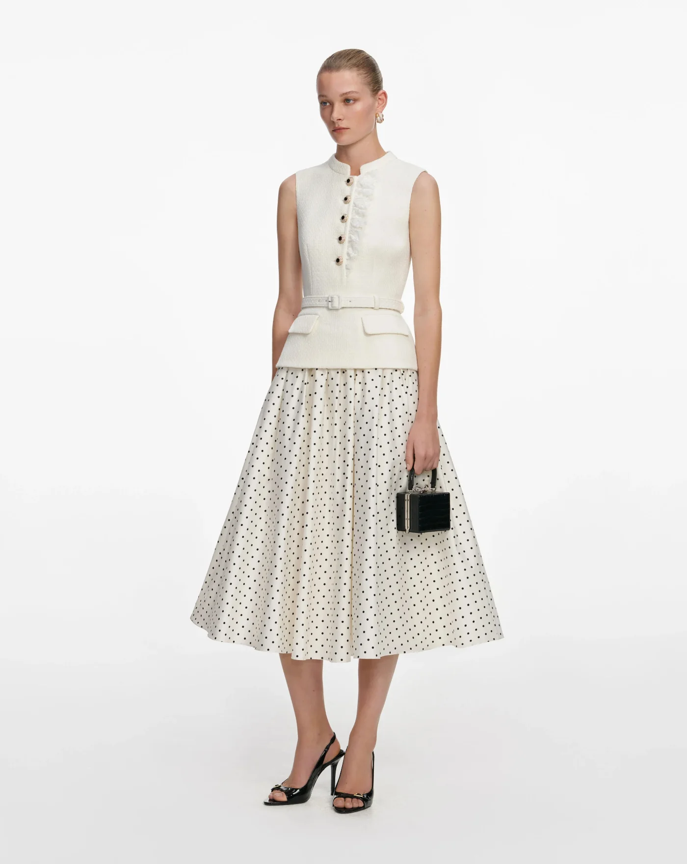 Vestido Self Portrait Cream Boucle Polka Dot Midi Dress - Image 4