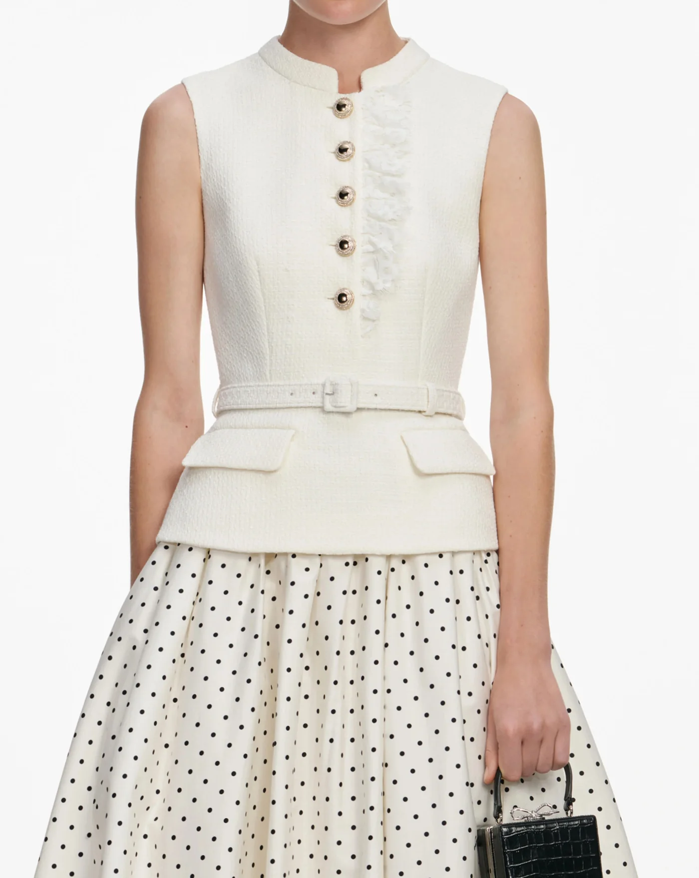 Vestido Self Portrait Cream Boucle Polka Dot Midi Dress - Image 5