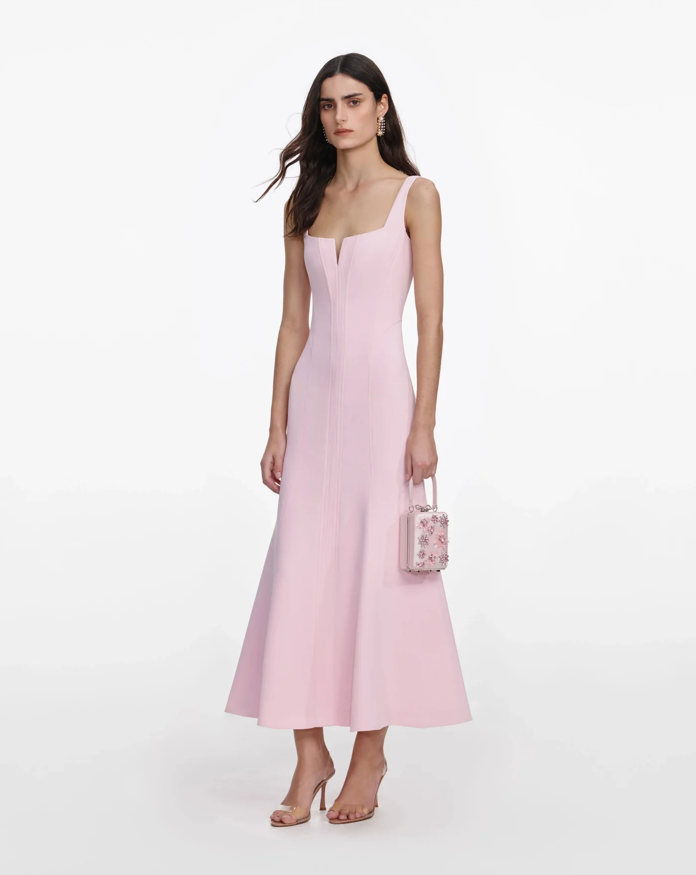 Vestido Self Portrait Pink Crepe Midi Dress - Image 4