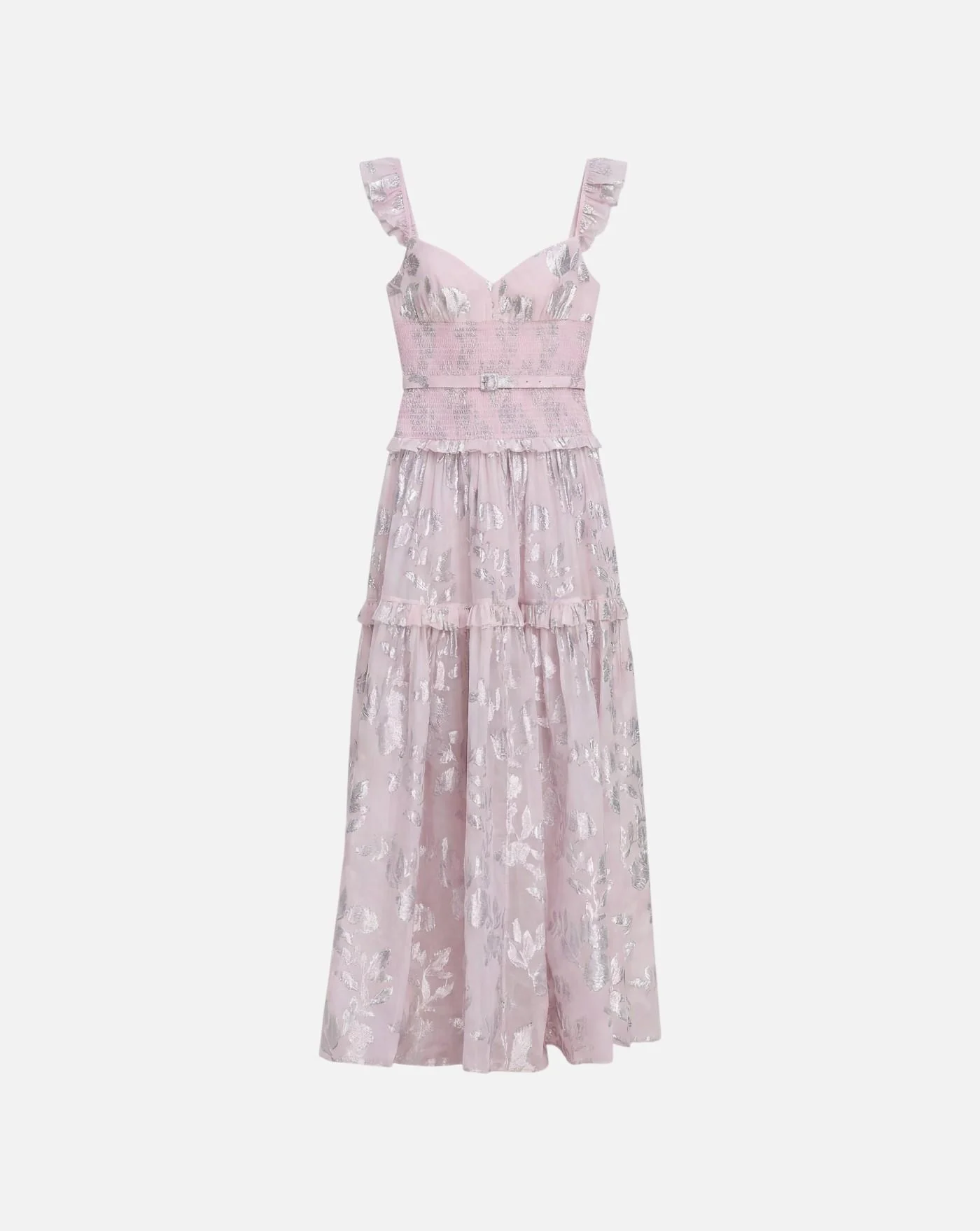 Vestido Self Portrait Pink Metallic Chiffon Flower Maxi Dress