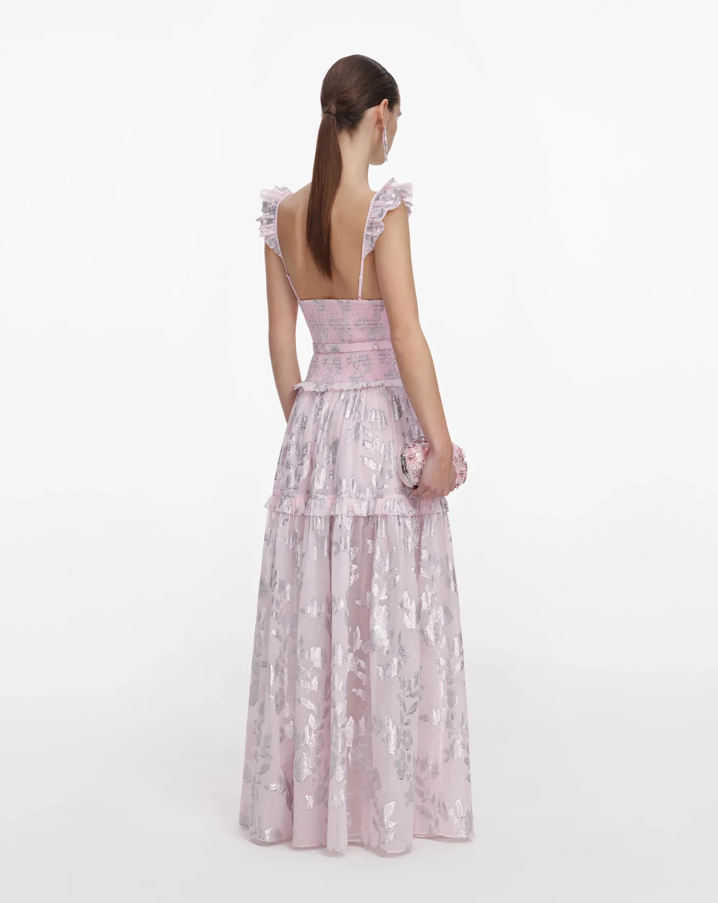 Vestido Self Portrait Pink Metallic Chiffon Flower Maxi Dress - Image 3