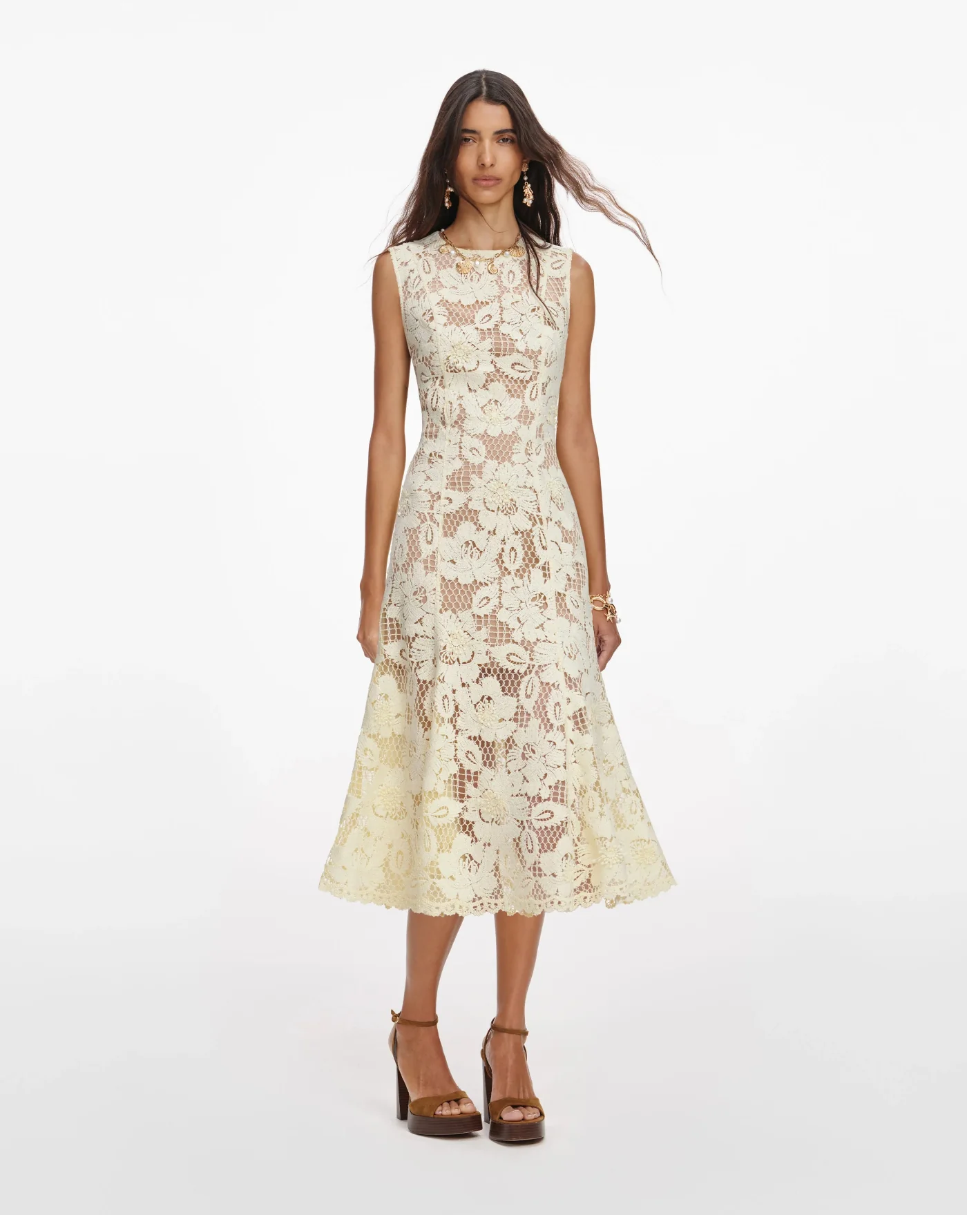 Vestido Self Portrait Yellow Crochet Lace Midi Dress - Image 2