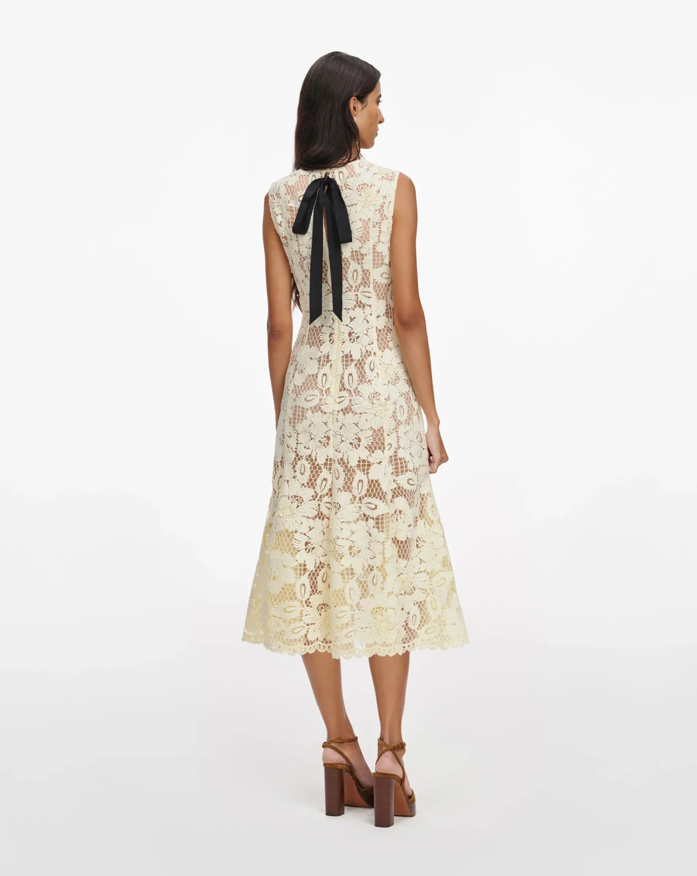 Vestido Self Portrait Yellow Crochet Lace Midi Dress - Image 3