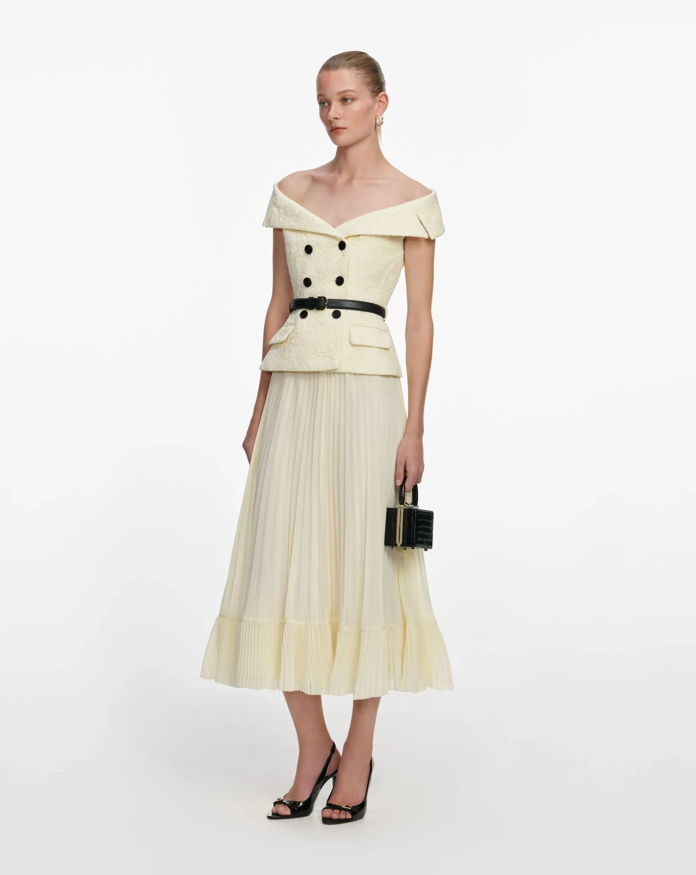 Vestido Self Portrait Yellow Lace Chiffon Midi Dress - Image 4